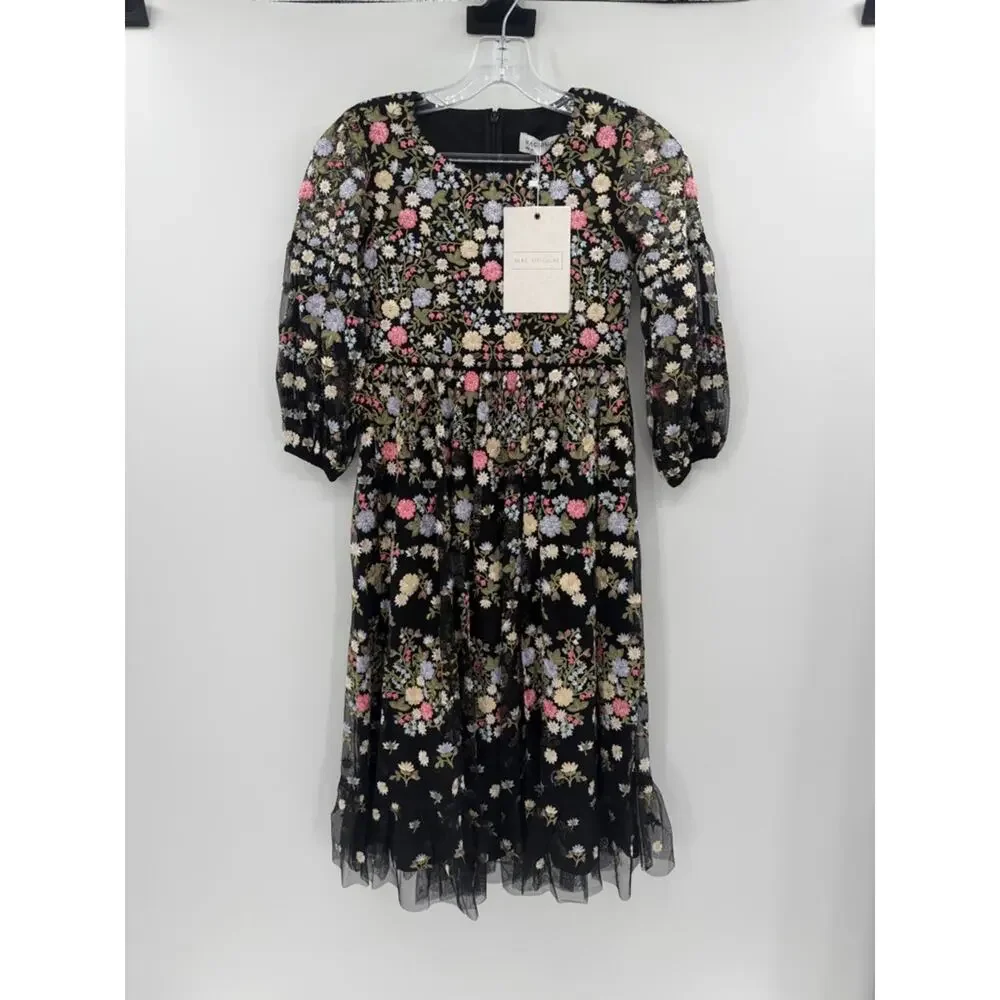 Mac Duggal Girls Floral Embroidered Dress - Black - 10 - New with tags